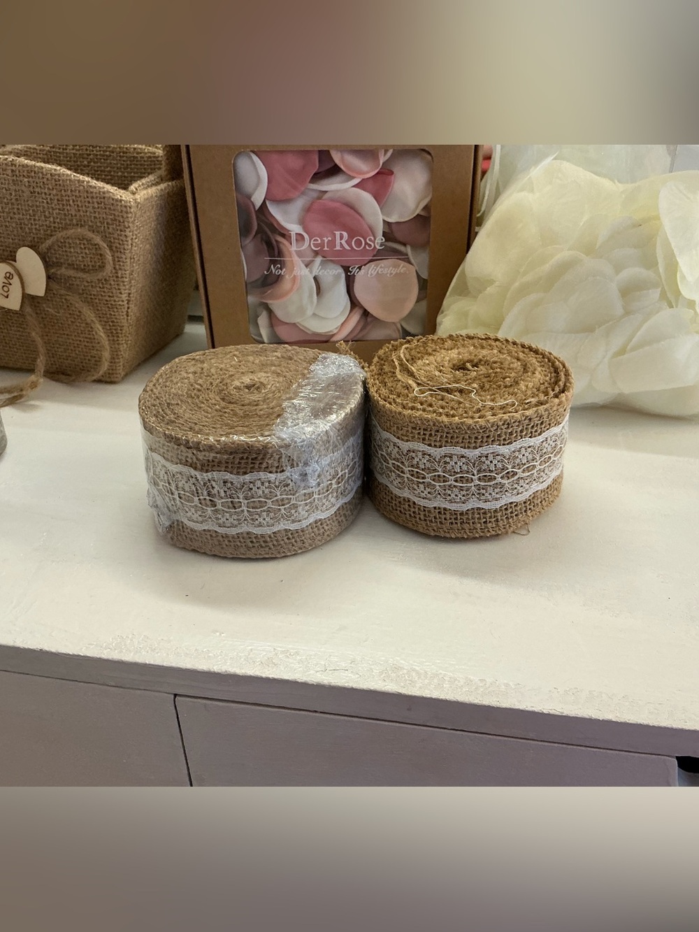 Burlap Lace Ribbon Roll - Natural (Set of 2)